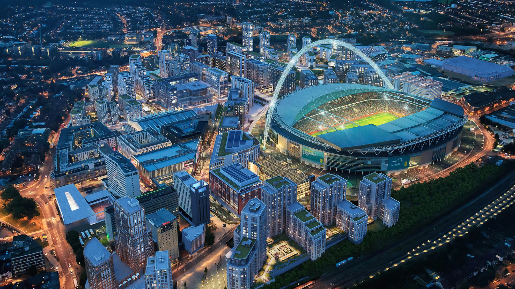Londra Wembley vista dalll'alto, notturna